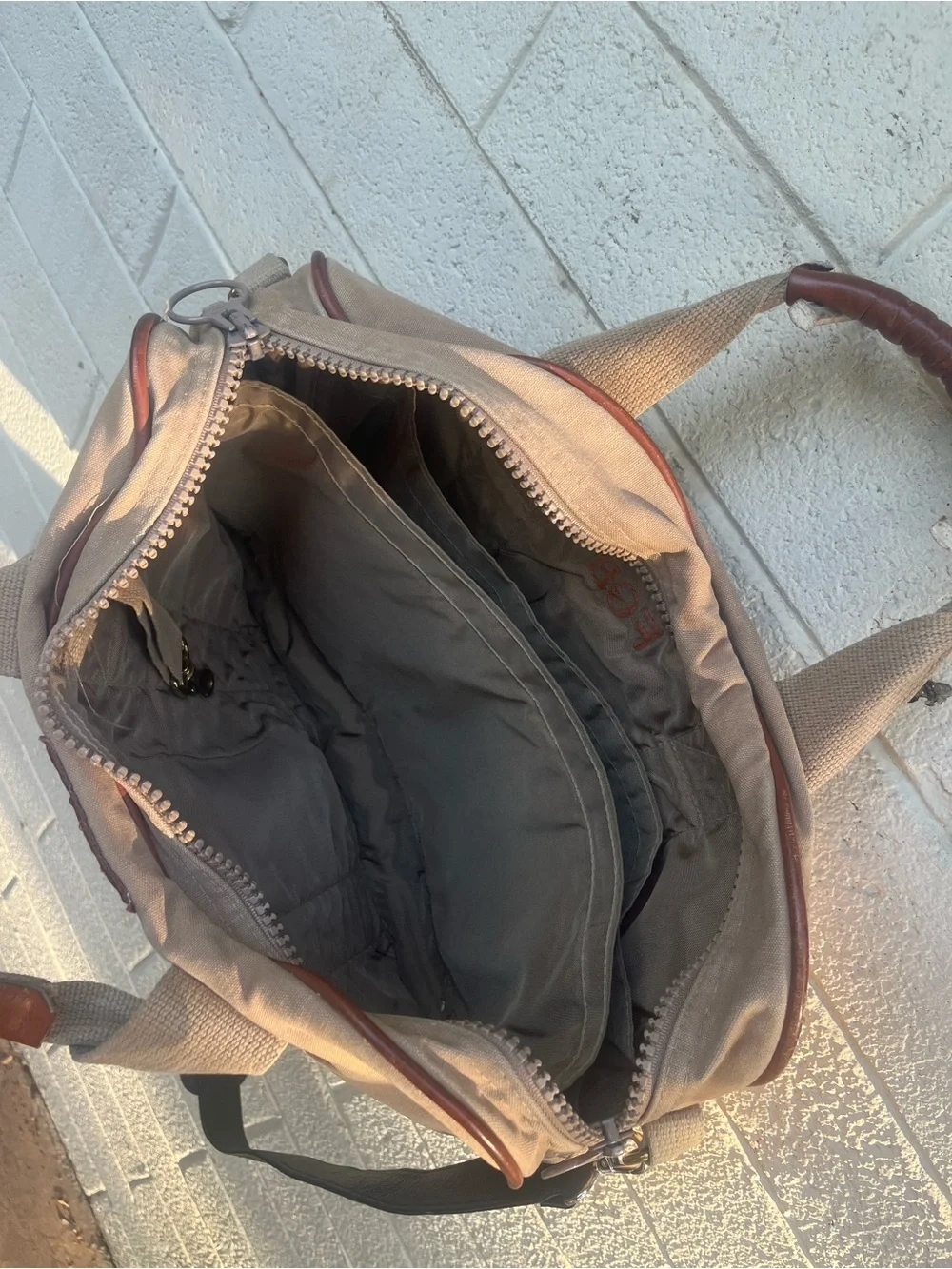 Lands' End Tan Canvas Laptop Briefcase with Brown Trim